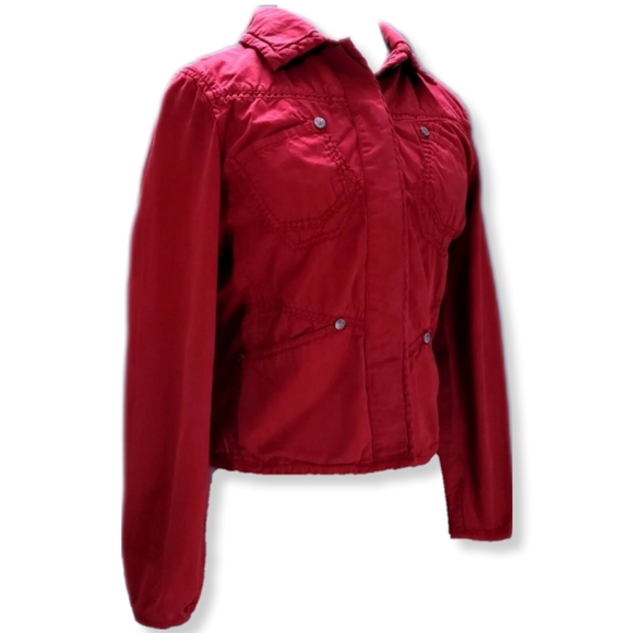 Blue Willi's Womens M Jacket Red Long Sleeve Button Front Cotton Pockets Coat - Picture 3 of 7